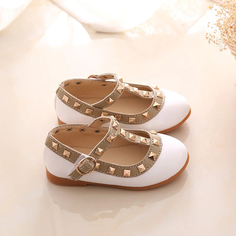 2024 New Girls Sandals Rivets Single Shoes Kids Leather Shoes children nude sandal toddler Girls Princess Flat Dance Shoes - Idrilay 