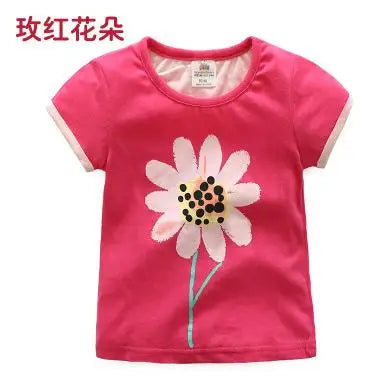 2026 Summer New Arrival 2 3 4 5 6 8 10 Years Kids Children Flower Print Baby Top Basic Cartoon Cotton Girls Short-Sleeve T-Shirt