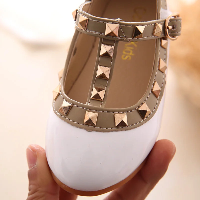 2024 New Girls Sandals Rivets Single Shoes Kids Leather Shoes children nude sandal toddler Girls Princess Flat Dance Shoes - Idrilay 