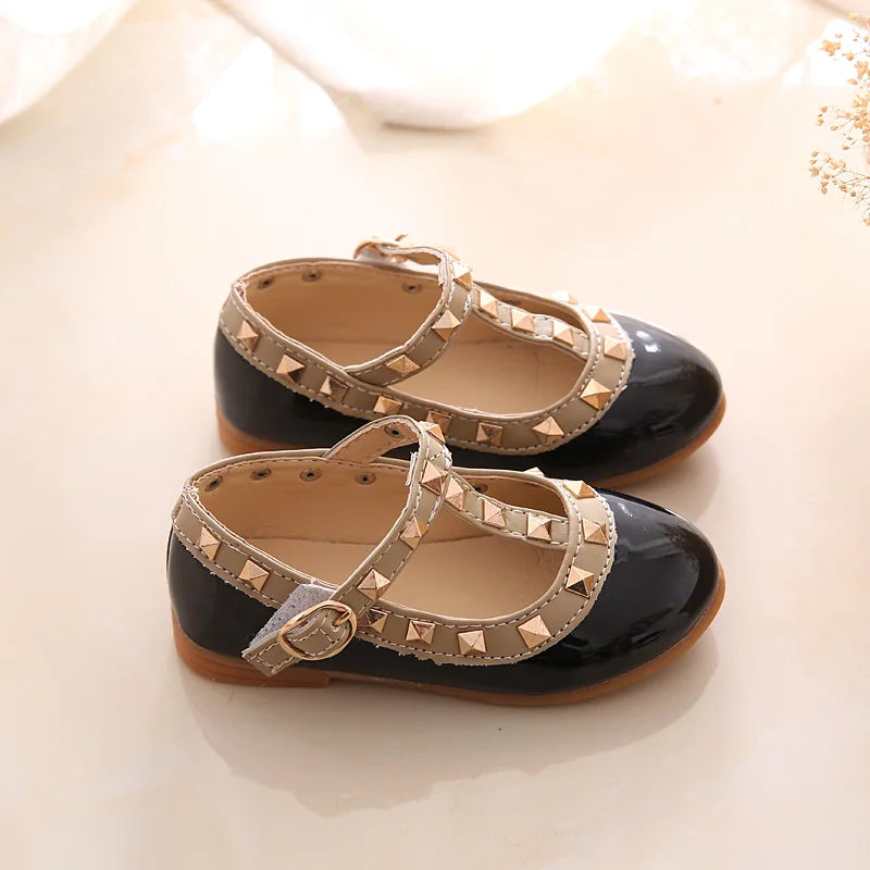 2024 New Girls Sandals Rivets Single Shoes Kids Leather Shoes children nude sandal toddler Girls Princess Flat Dance Shoes - Idrilay 