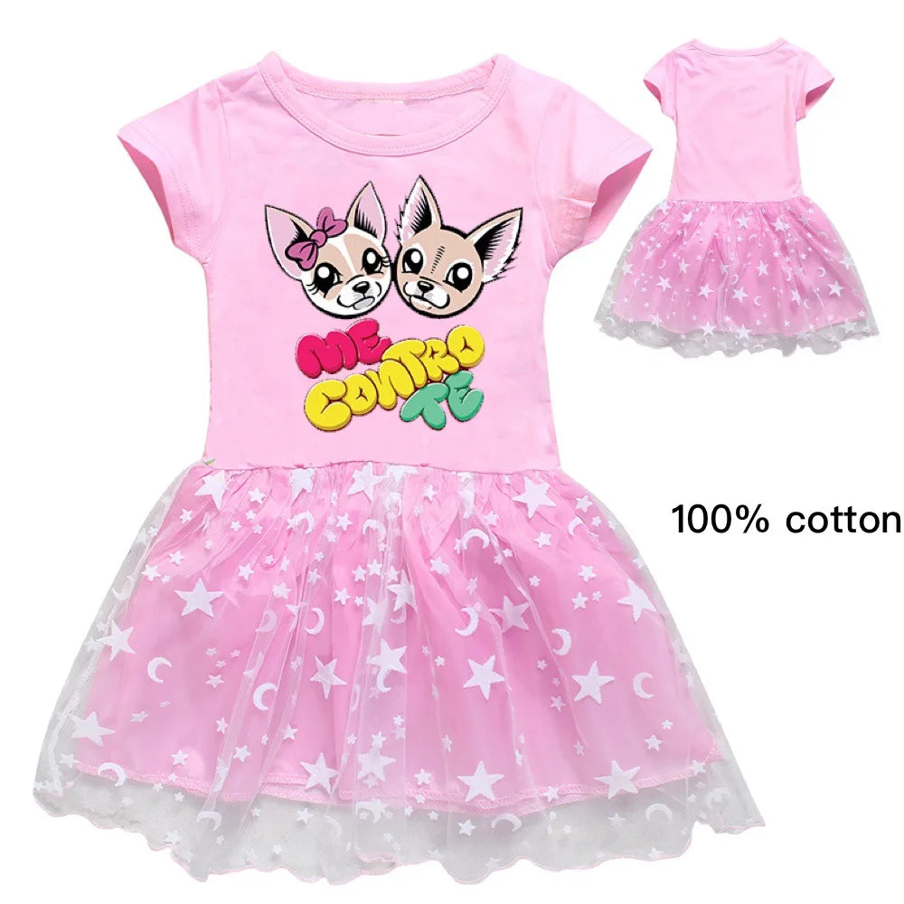 Fashion me contro te Kids Clothes Knee-Length Dresses Cute Cotton Gauze Full Dress Teenagers Cartoon Baby Girls Party Clothing - Idrilay 