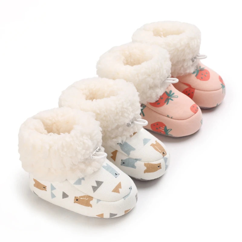 0-18M Lovely Warm Design Baby Girl Boy Toddler First Walkers Baby Shoes Soft Slippers Cute Shoes Winter Non-Slip Baby Warm Shoes