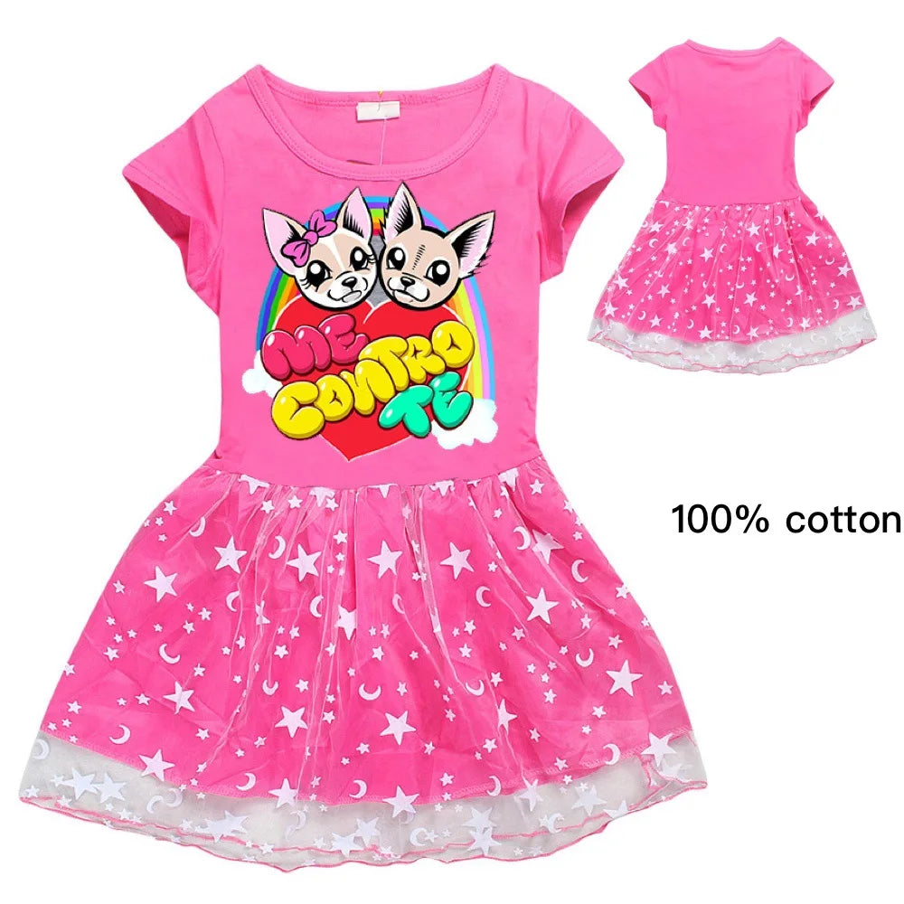 Fashion me contro te Kids Clothes Knee-Length Dresses Cute Cotton Gauze Full Dress Teenagers Cartoon Baby Girls Party Clothing - Idrilay 