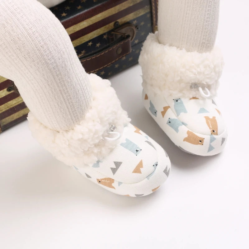 0-18M Lovely Warm Design Baby Girl Boy Toddler First Walkers Baby Shoes Soft Slippers Cute Shoes Winter Non-Slip Baby Warm Shoes