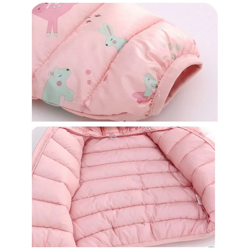 Kids Warm Down Jackets Autumn Winter Baby Thin Hooded Cotton Coats Girls Boys Cute Solid Outerwear Children Clothes 2-6 Years