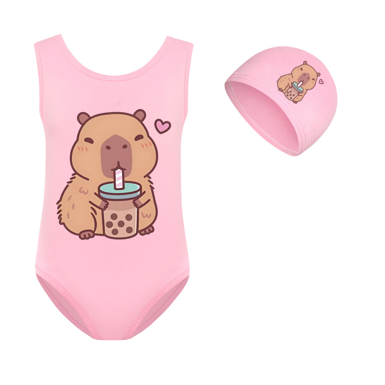 Swimsuit for Girls Summer Vacation Outfits Kids Game copybara Sling Ruffles Bikini Set Children Carooon Print Swimwear