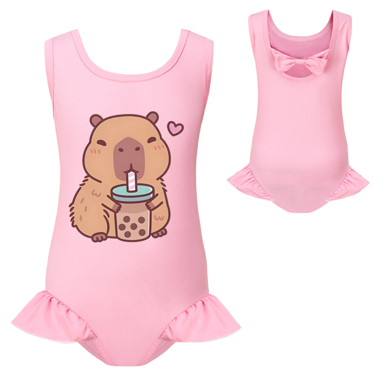 Swimsuit for Girls Summer Vacation Outfits Kids Game copybara Sling Ruffles Bikini Set Children Carooon Print Swimwear