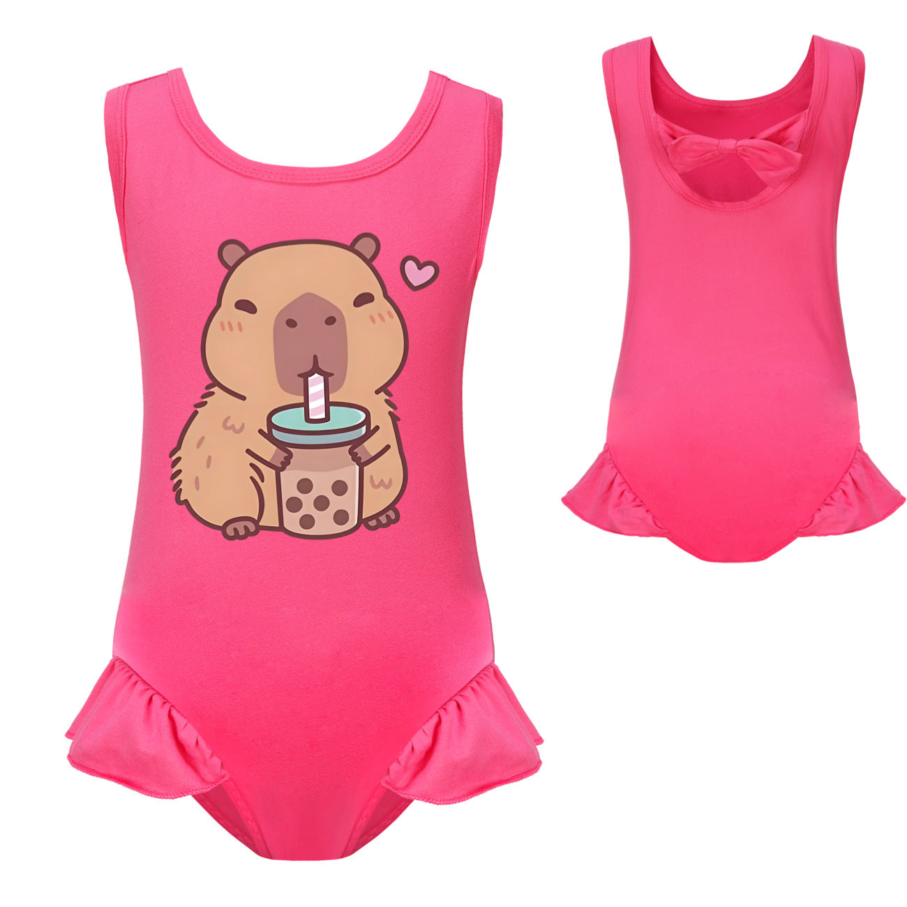 Swimsuit for Girls Summer Vacation Outfits Kids Game copybara Sling Ruffles Bikini Set Children Carooon Print Swimwear