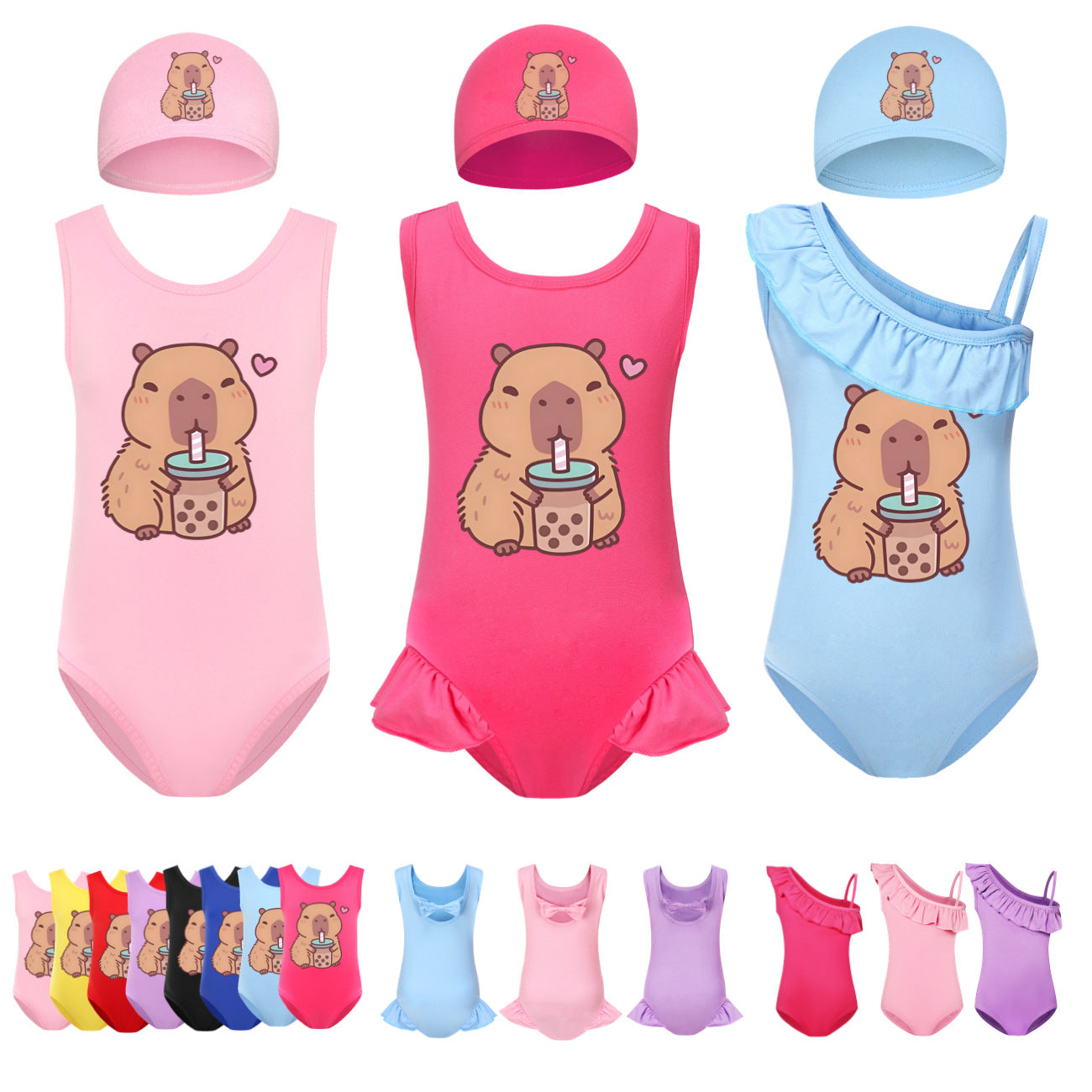Swimsuit for Girls Summer Vacation Outfits Kids Game copybara Sling Ruffles Bikini Set Children Carooon Print Swimwear