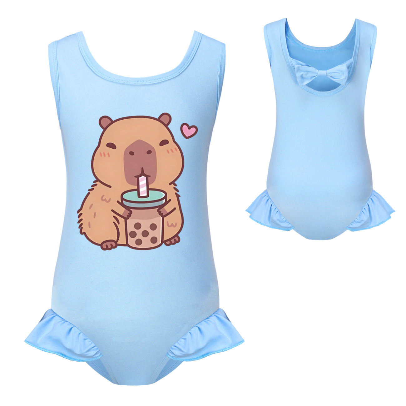 Swimsuit for Girls Summer Vacation Outfits Kids Game copybara Sling Ruffles Bikini Set Children Carooon Print Swimwear
