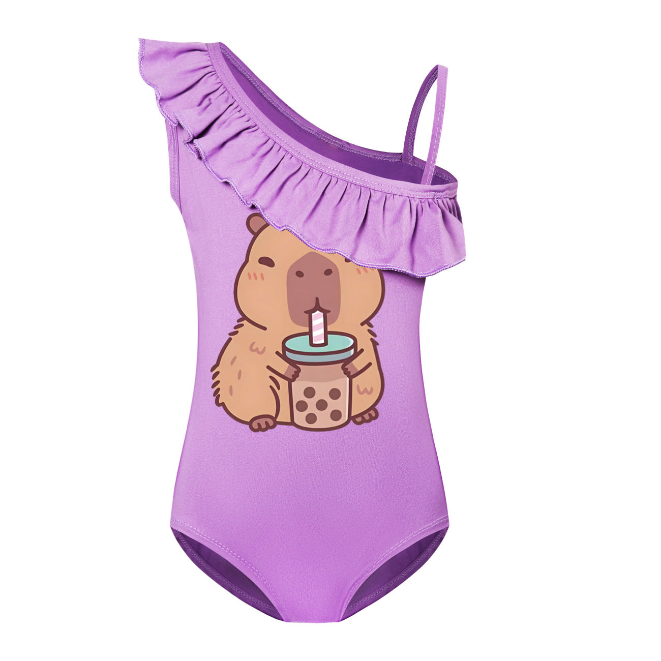 Swimsuit for Girls Summer Vacation Outfits Kids Game copybara Sling Ruffles Bikini Set Children Carooon Print Swimwear