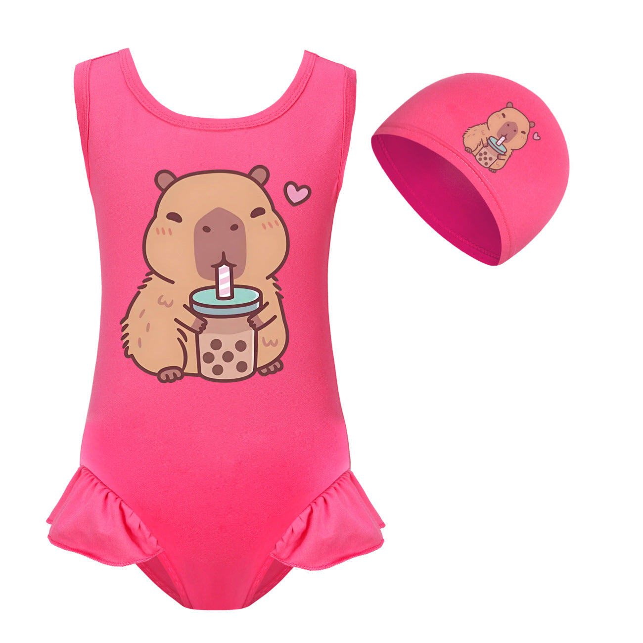 Swimsuit for Girls Summer Vacation Outfits Kids Game copybara Sling Ruffles Bikini Set Children Carooon Print Swimwear
