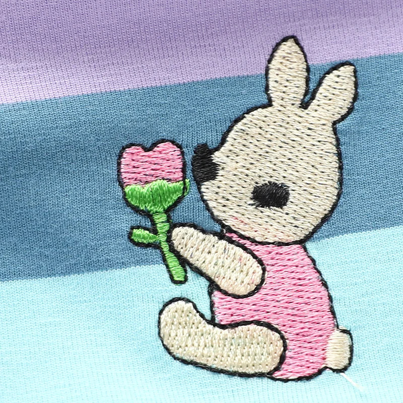 Girl's Summer fashion cute short sleeve  cartoon  rabbit embroidered rainbow strip baby girl princess dress - Idrilay 