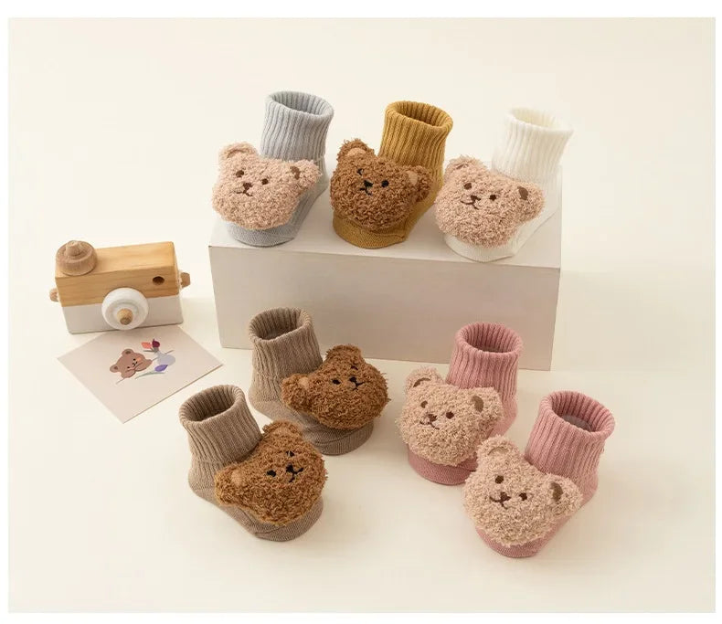 New Baby Winter Autumn Floor Sock Soft Cute Cartoon Bear Doll Toddlers Boys Girls Indoor Shoes Anti-skip 0-3Y Kids Socks