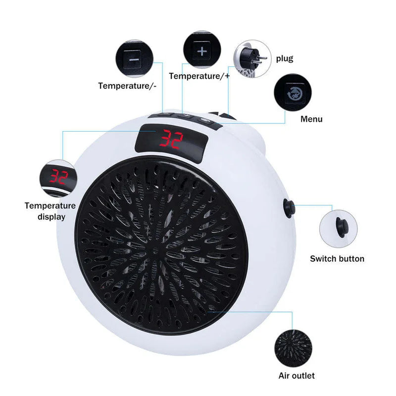 Electric Heater Portable Ptc Ceramic Hot Air Fan Household Desktop  Wall Mounted Round Home Mini Appliances Winter Heater - Idrilay 