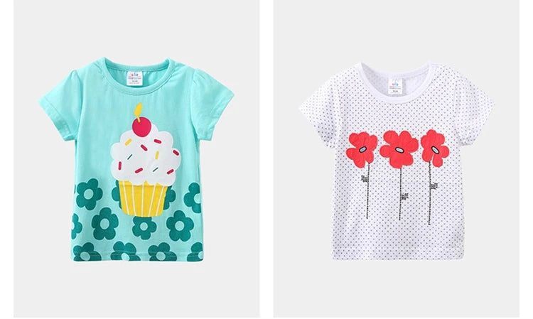 2026 Summer New Arrival 2 3 4 5 6 8 10 Years Kids Children Flower Print Baby Top Basic Cartoon Cotton Girls Short-Sleeve T-Shirt