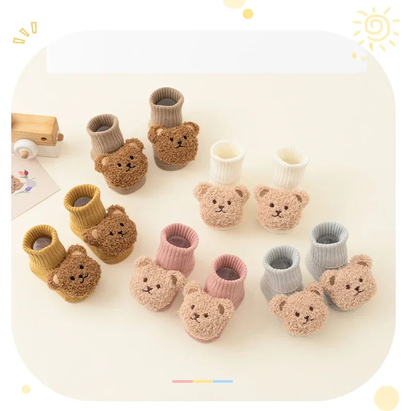 New Baby Winter Autumn Floor Sock Soft Cute Cartoon Bear Doll Toddlers Boys Girls Indoor Shoes Anti-skip 0-3Y Kids Socks