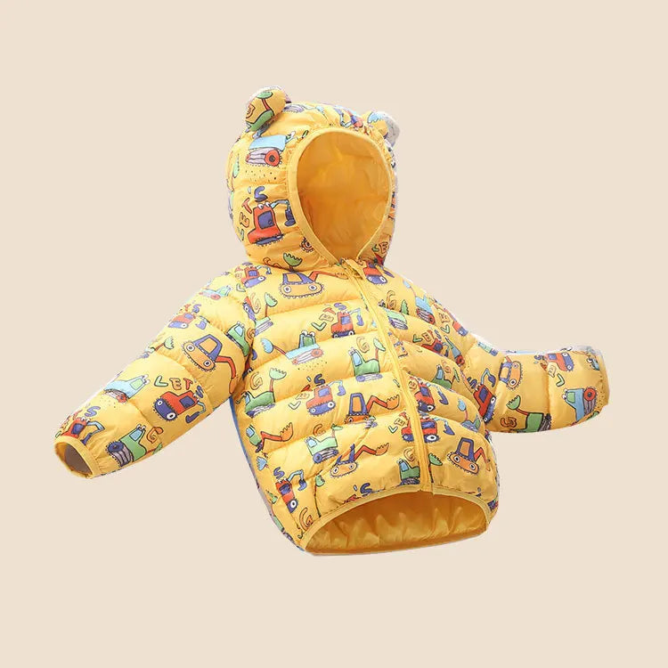 Girls Winter Coat Boy kids Girls Cotton-padded Jacket Character Pattern Baby Hooded Jacket Children Down Jacket