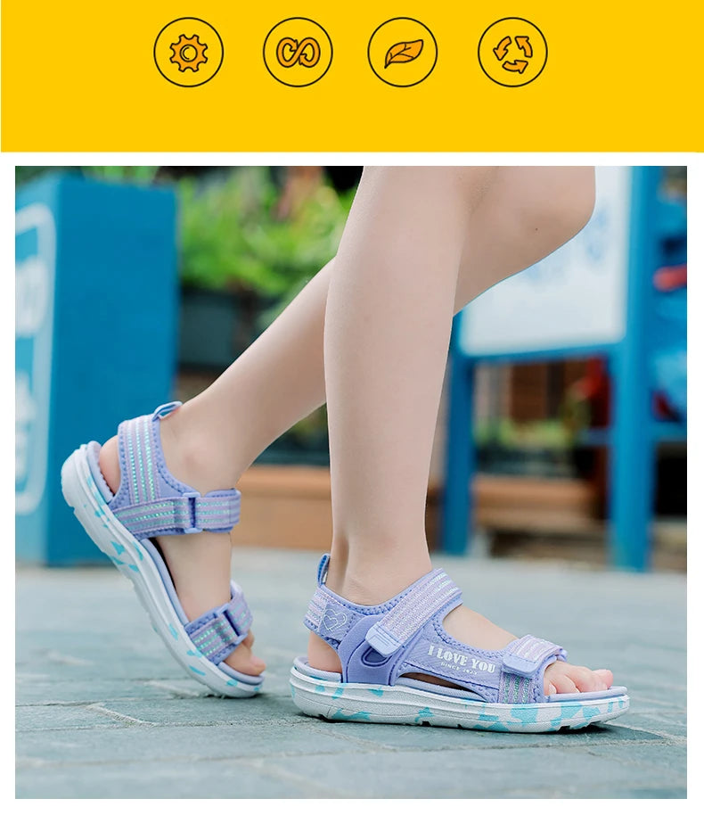 Sandals Girls Soft Soles Casual Shoe Fashionable Princess Shoes New Flowers Pink Flat Shoes  Brand Non-slip Beach Shoes Children
