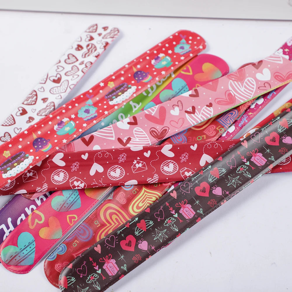 12Pcs Sweet Heart Love Slap Bracelets Valentine's Day Wristbands for Wedding Birthday Party Favors Valentine Anniversary Gift - Idrilay 