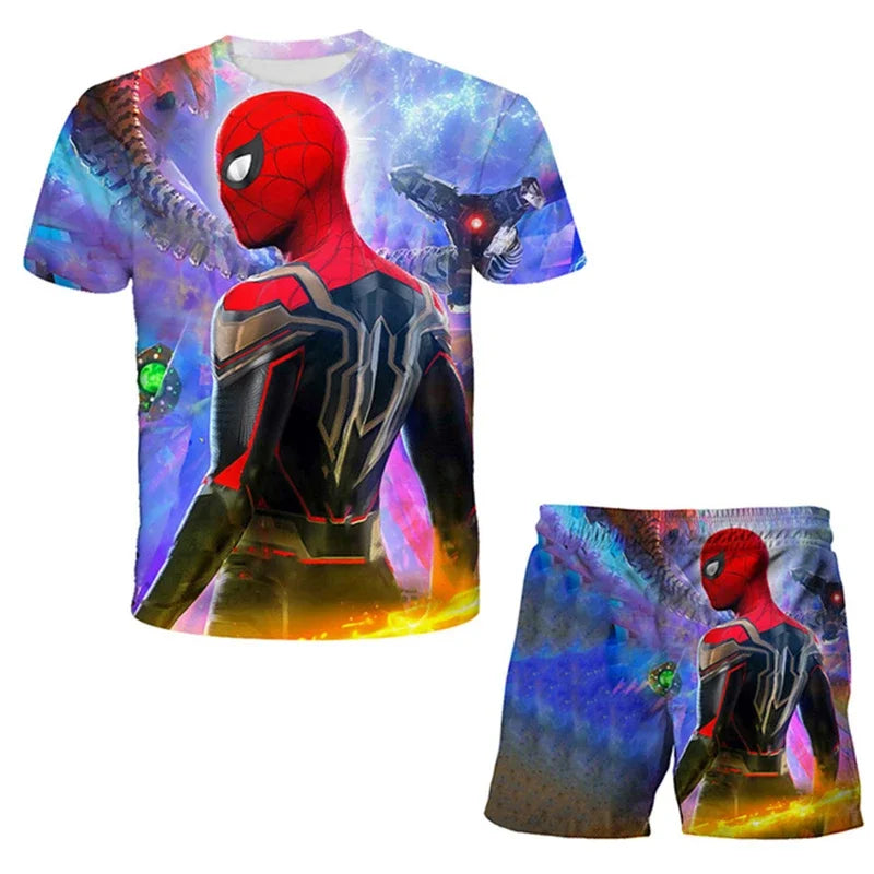 Boys Summer Spider-Man Marvel Hulk Iron Man Spiderman 2 Piece Set Breathable Tshirt & Shorts