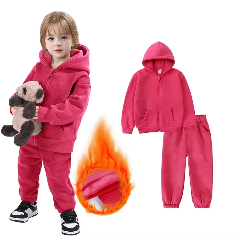 Winter Kids Clothing Sets Children Clothes Set Zipper Sports Wear Fleece Girls Sweatsuit Kids Winter Clothing Sets - Idrilay 