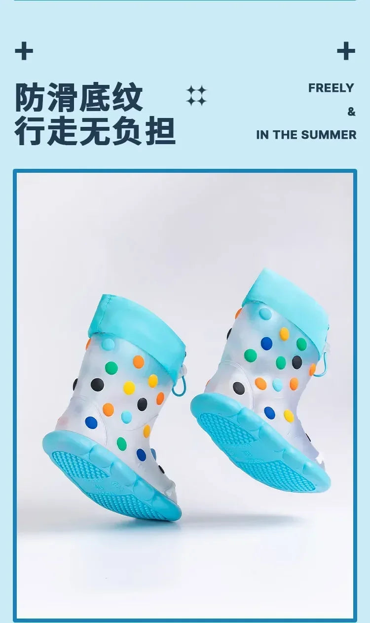 Anti-Slippery Rain Boots Kids Fashion Casual Waterproof Boys Girls Print Cartoon Children PVC Soft Soles Shoes 2023 Summer