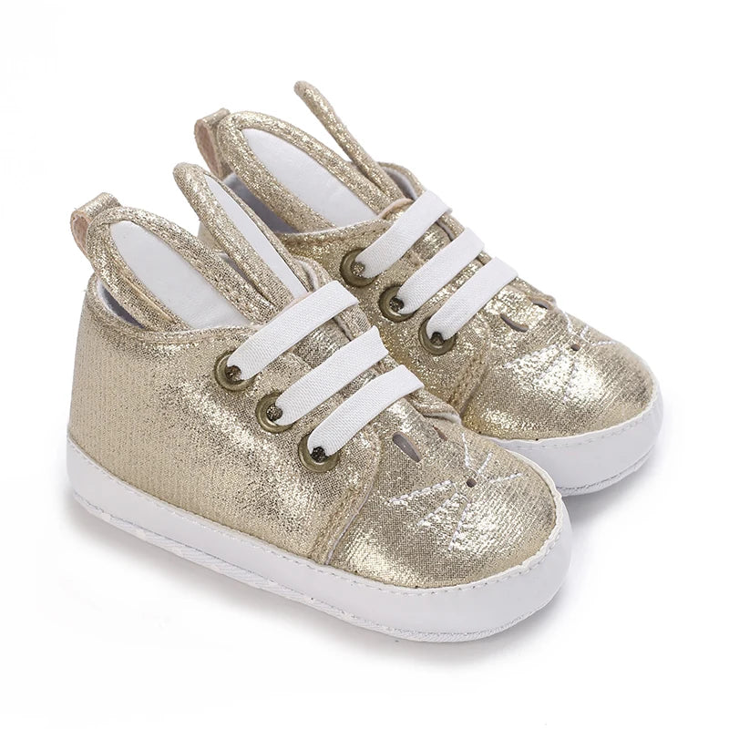 Cute Spring Newborn Golden Baby Shoes Non Slip Cloth Bottom Girl Shoes Elegant Breathable Casual Baby First Walking Shoes 0-18 M