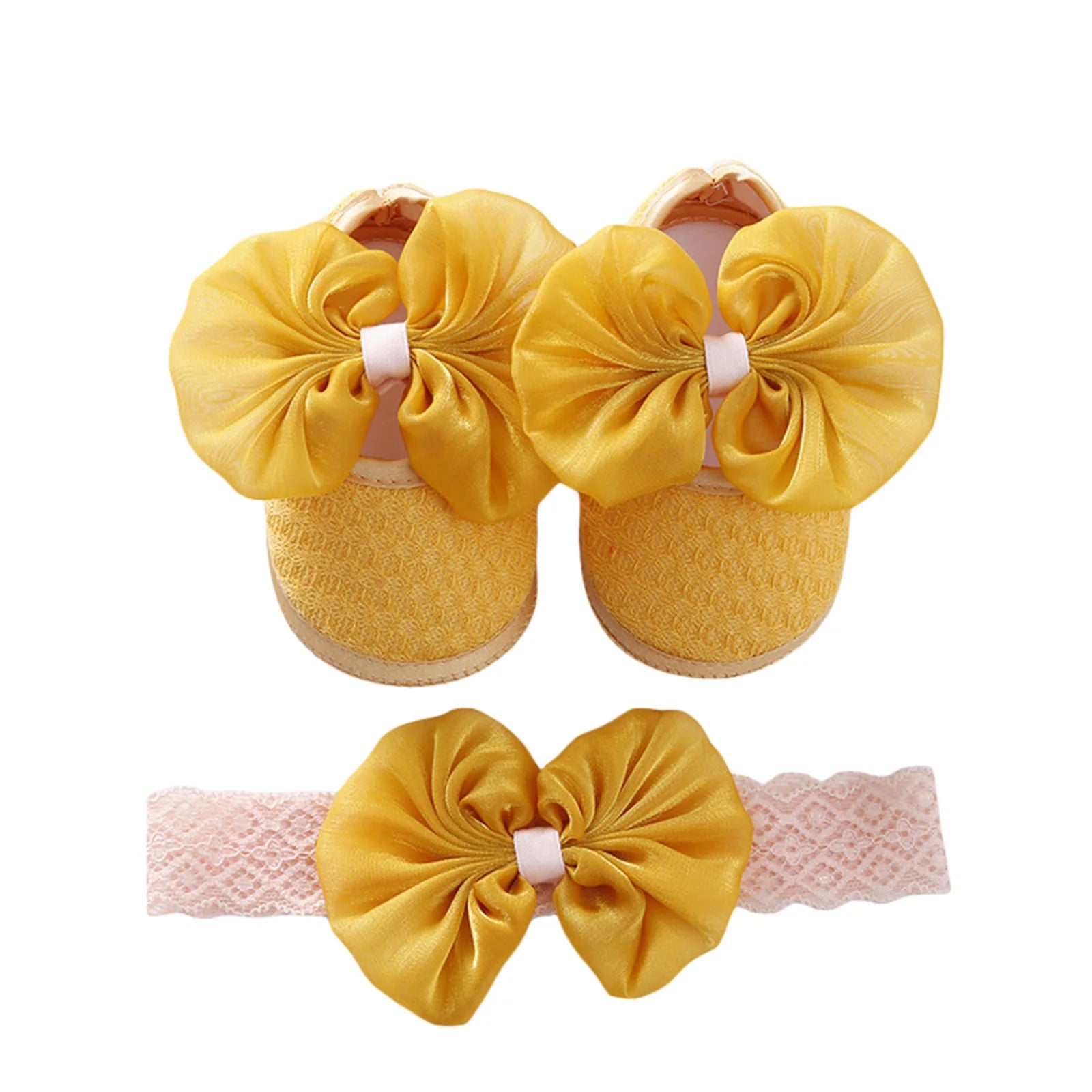 Pudcoco Infant Girl Flat Shoes for Spring Autumn, Bowknot Soft Sole Anti Slip Crib Shoes + Lace Headband