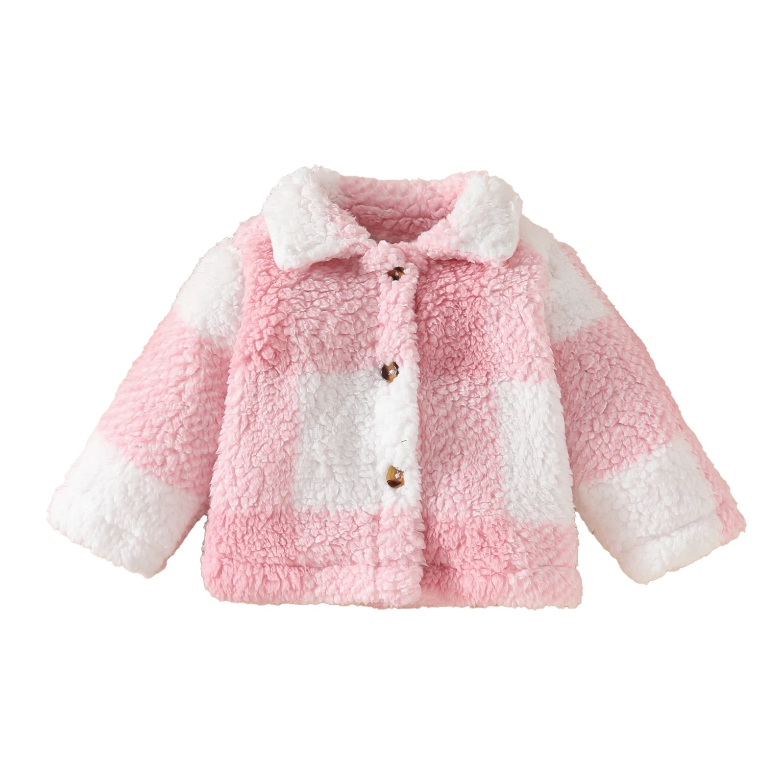 Toddler girl sweet lapel single breasted furry long sleeve coat Autumn Winter girl warm plaid coat