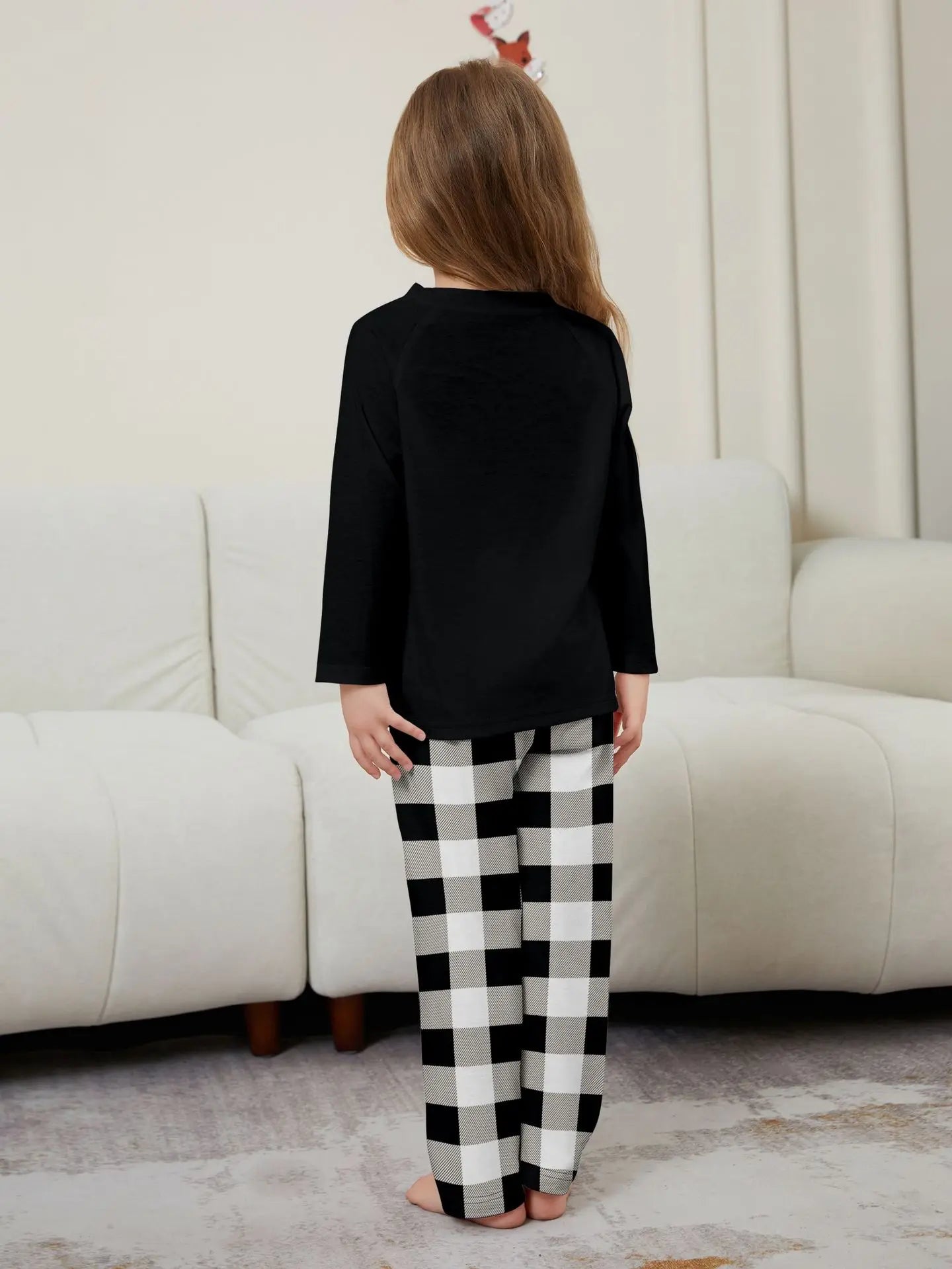 Happy New Year Family Matching Outfits Letter Plaid Print Parent-child 2 Pieces Suit Sleepwear Soft Loose Pajamas Set Xmas Wear