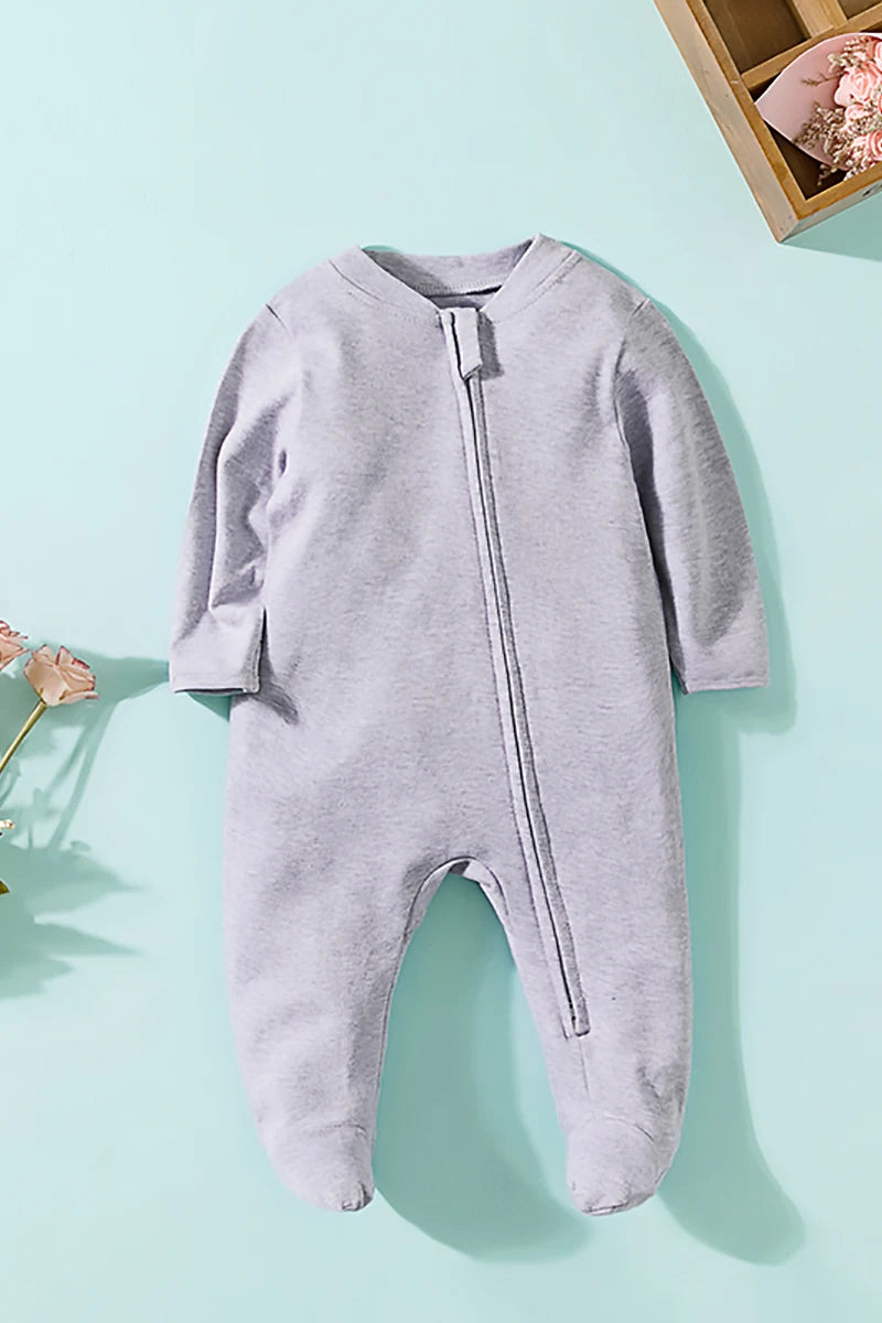 Spring Newborn Footed Pajamas Zipper Girl and Boy Romper Long Sleeve 0-12 Months Baby Clothe Jumpsuit Cotton Solid White Fashion