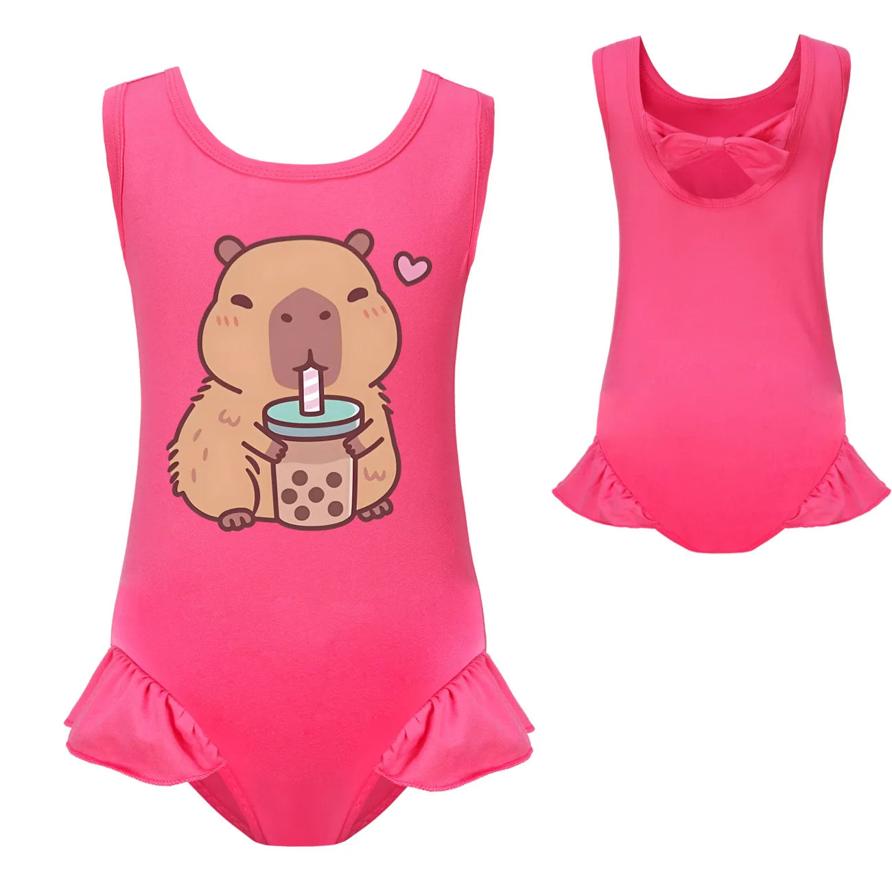 Swimsuit for Girls Summer Vacation Outfits Kids Game copybara Sling Ruffles Bikini Set Children Carooon Print Swimwear