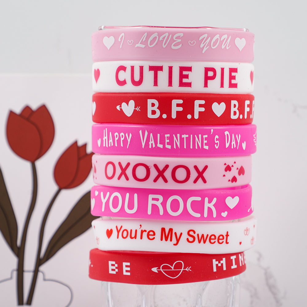 12Pcs Sweet Heart Love Slap Bracelets Valentine's Day Wristbands for Wedding Birthday Party Favors Valentine Anniversary Gift - Idrilay 