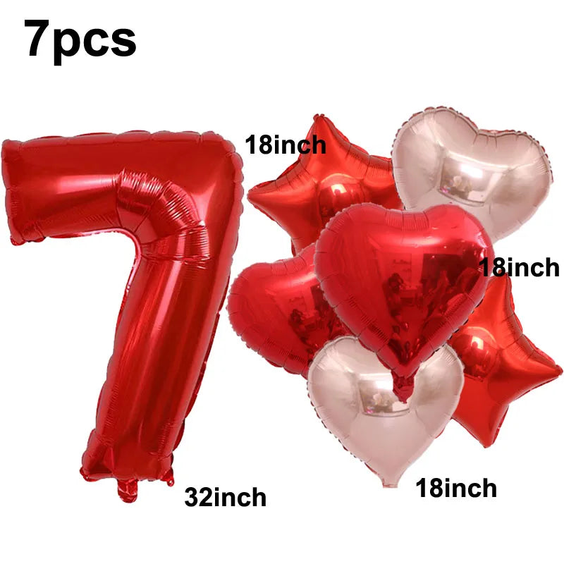 32inch Red 3 Number Balloon Heart Star Foil Balloon Valentine's day Balloon Decorations for Third Anniversary Valentine Party - Idrilay 