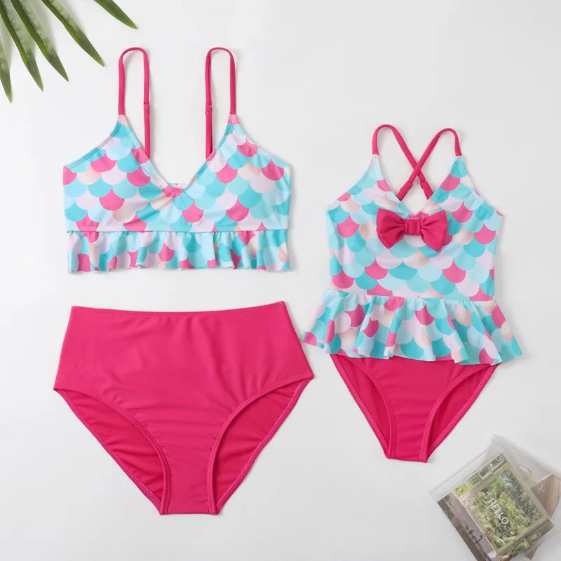 Mother Kids Girls Swimsuit Swimming Clothing Women Beach Bikini Bathing Suit Family Matching Swimwear Mummy Daughter Beachwear
