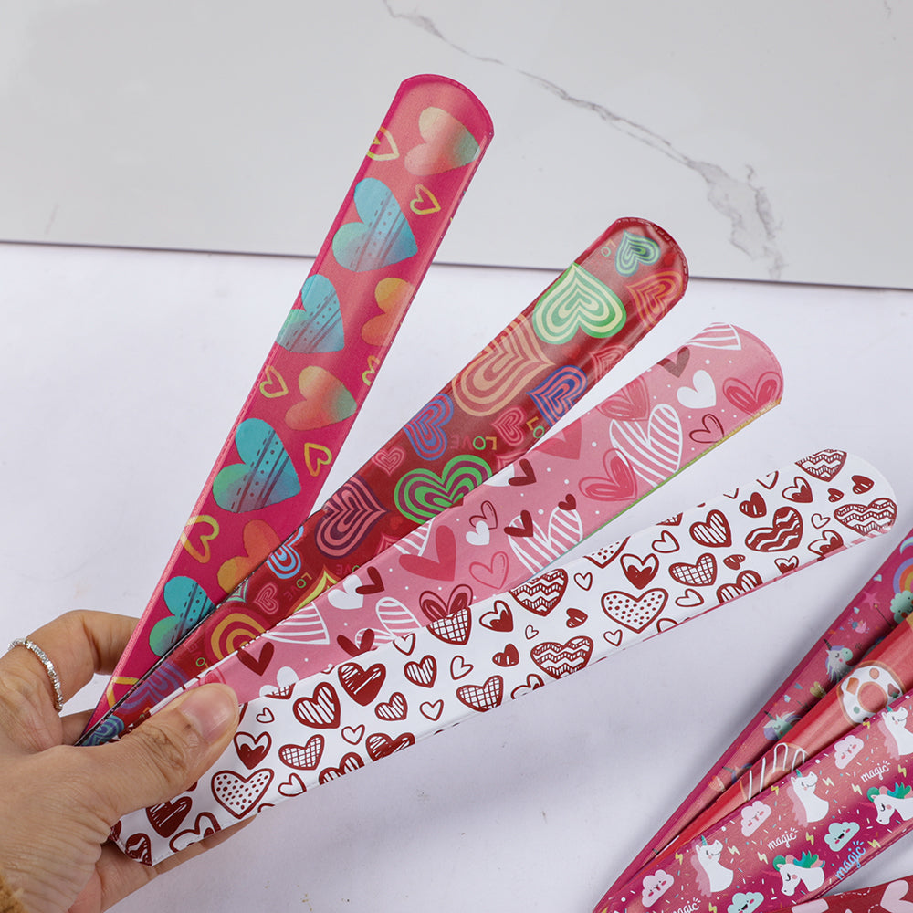 12Pcs Sweet Heart Love Slap Bracelets Valentine's Day Wristbands for Wedding Birthday Party Favors Valentine Anniversary Gift - Idrilay 