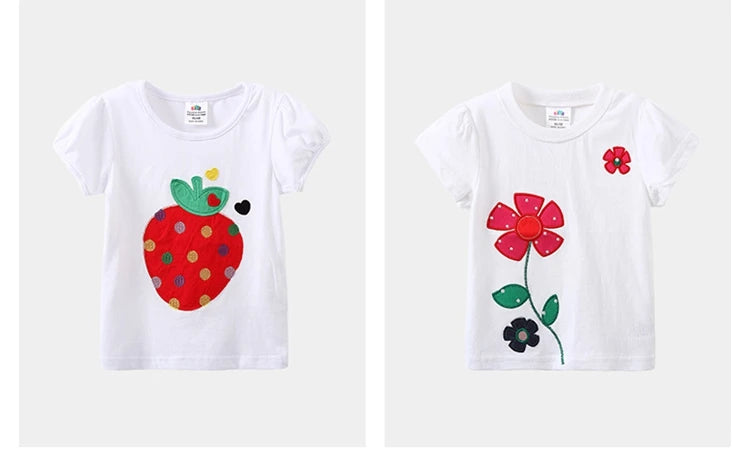 2026 Summer New Arrival 2 3 4 5 6 8 10 Years Kids Children Flower Print Baby Top Basic Cartoon Cotton Girls Short-Sleeve T-Shirt