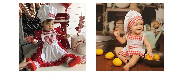 2pcs/set Baby Chef Apron Hat Newborn Photography Props  Kids Costumes  Chef Baby Cook Costume - Idrilay 