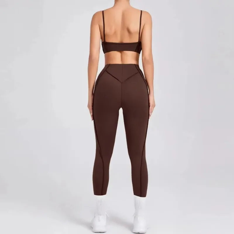 Yoga Sports Fitness Sets High Waist Hip-lifting Trousers Open Back Bra Suit Casual Running Workout Gym Leggings Sexy Sets Women - Idrilay 