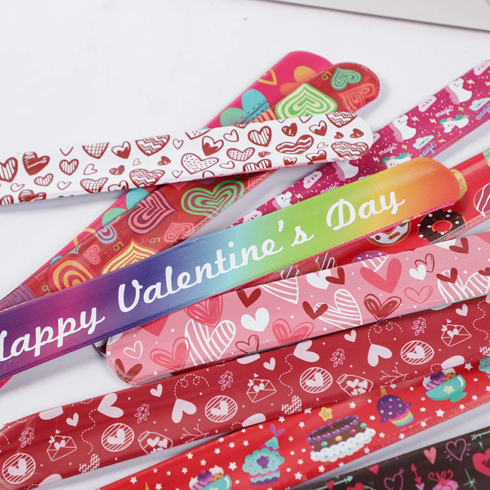 12Pcs Sweet Heart Love Slap Bracelets Valentine's Day Wristbands for Wedding Birthday Party Favors Valentine Anniversary Gift - Idrilay 