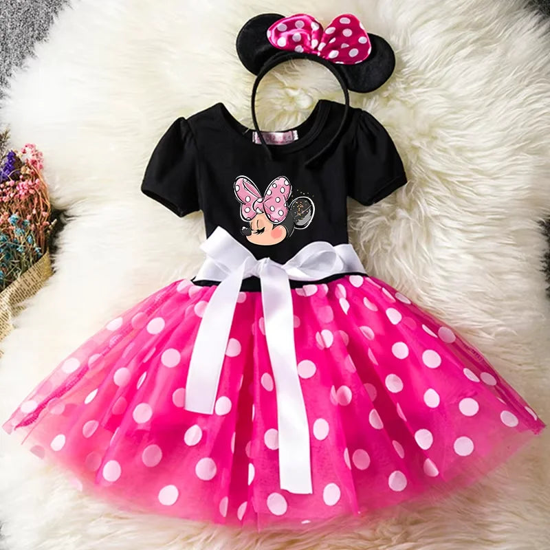 Mickey Minnie Mouse Baby Girls Cosplay Costume Kids Fancy Polka Dot Dress Princess Dress Children Birthday Party Clothing Gift