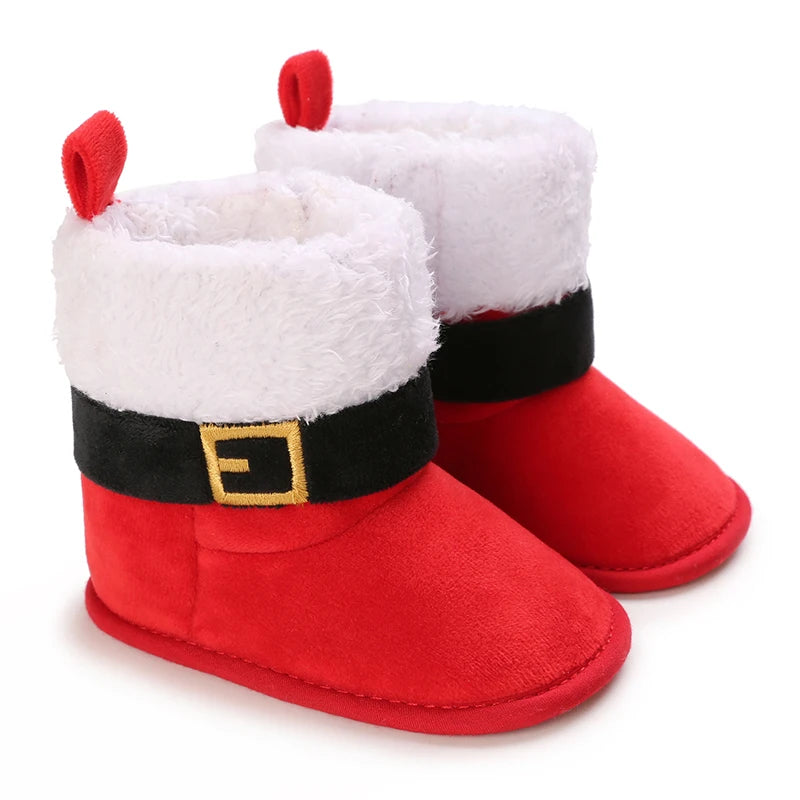 Cute Baby Boy Christmas Boots With Plush Insulation Suitable For 0-1 Year Old Girls Soft Soled and Comfortable Boots The first