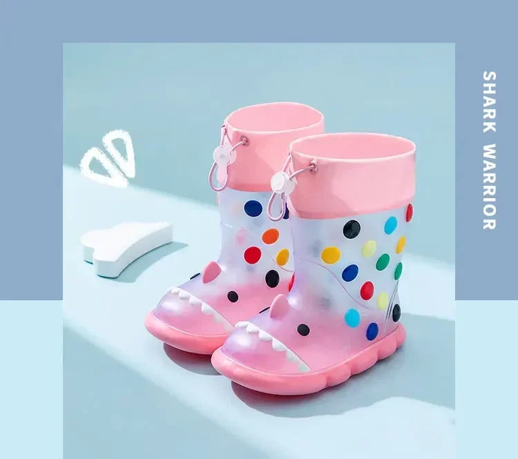Anti-Slippery Rain Boots Kids Fashion Casual Waterproof Boys Girls Print Cartoon Children PVC Soft Soles Shoes 2023 Summer
