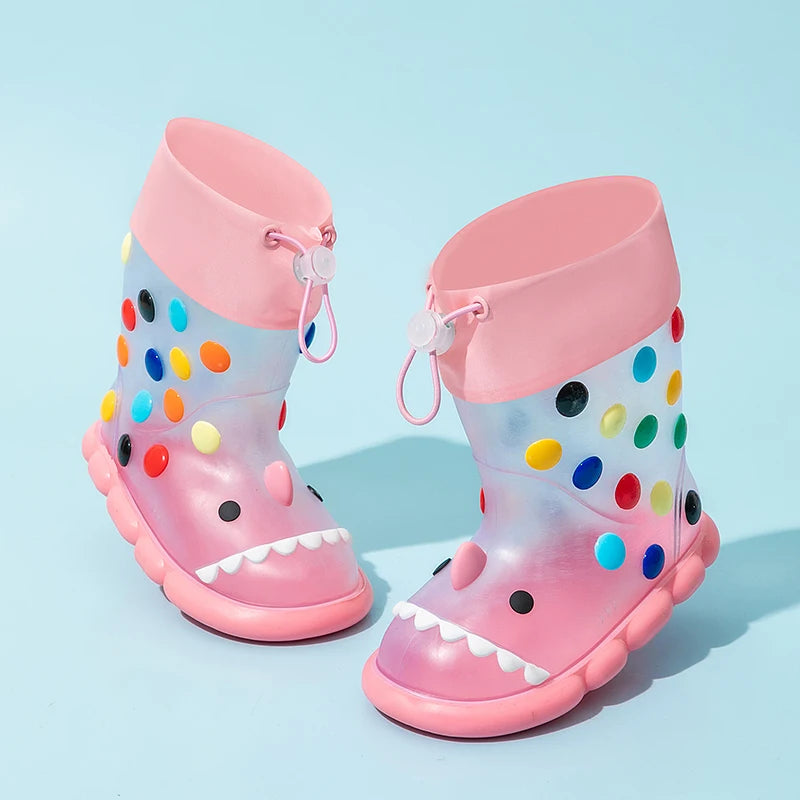 Anti-Slippery Rain Boots Kids Fashion Casual Waterproof Boys Girls Print Cartoon Children PVC Soft Soles Shoes 2023 Summer
