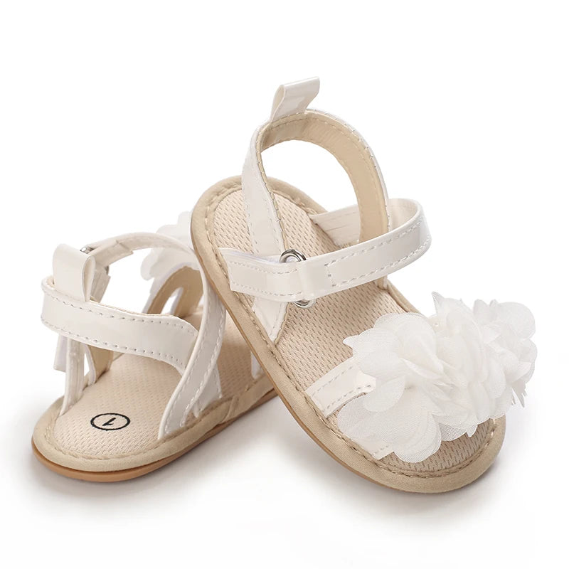 Summer Infant Baby Girl Fashion Shoes Toddler Flats Sandals Soft Rubber Sole Anti-Slip Flower Lace Crib First Walker 0-18M