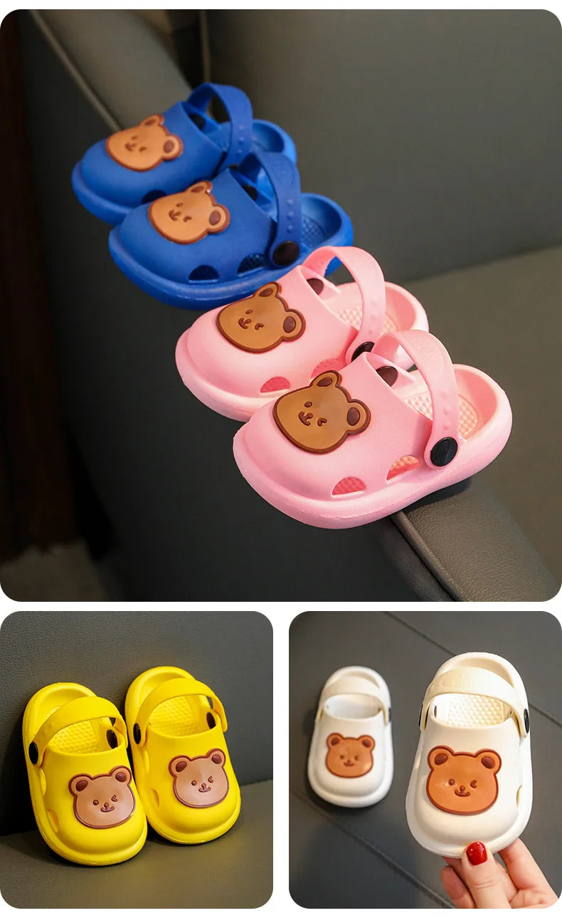 Two-Styles Baby Summer Shoes Cute Bear Baby Sandals Beach Bathroom Toddler Boys Girls Anti-slip Slippers Newborn Infant Sandals