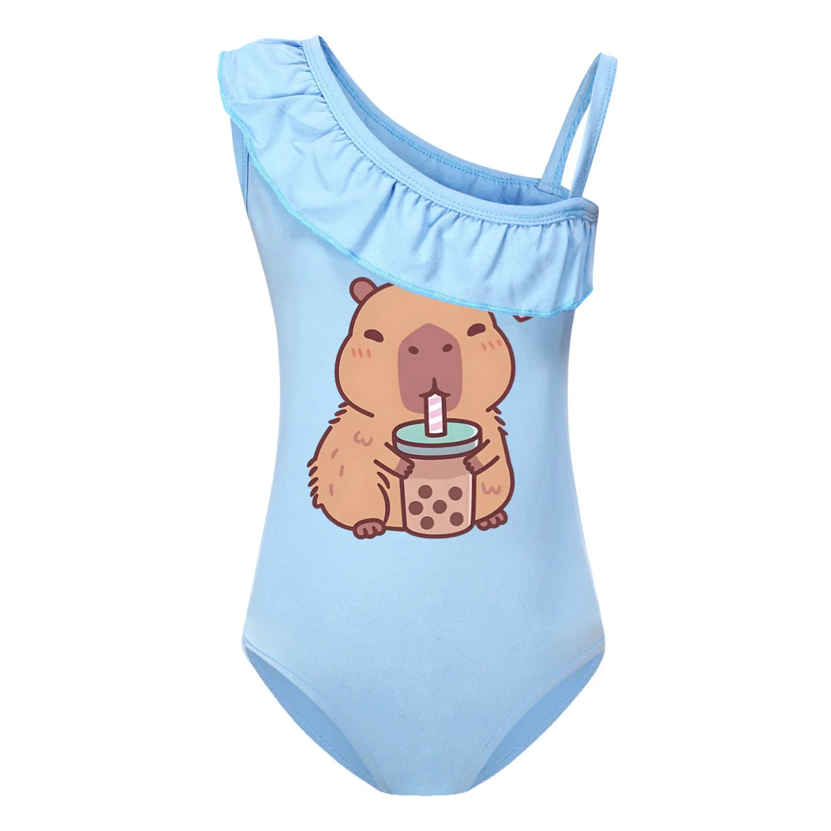 Swimsuit for Girls Summer Vacation Outfits Kids Game copybara Sling Ruffles Bikini Set Children Carooon Print Swimwear