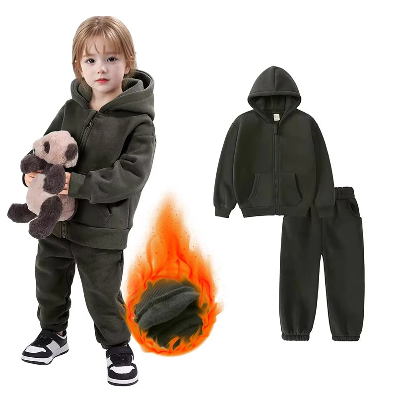 Winter Kids Clothing Sets Children Clothes Set Zipper Sports Wear Fleece Girls Sweatsuit Kids Winter Clothing Sets - Idrilay 