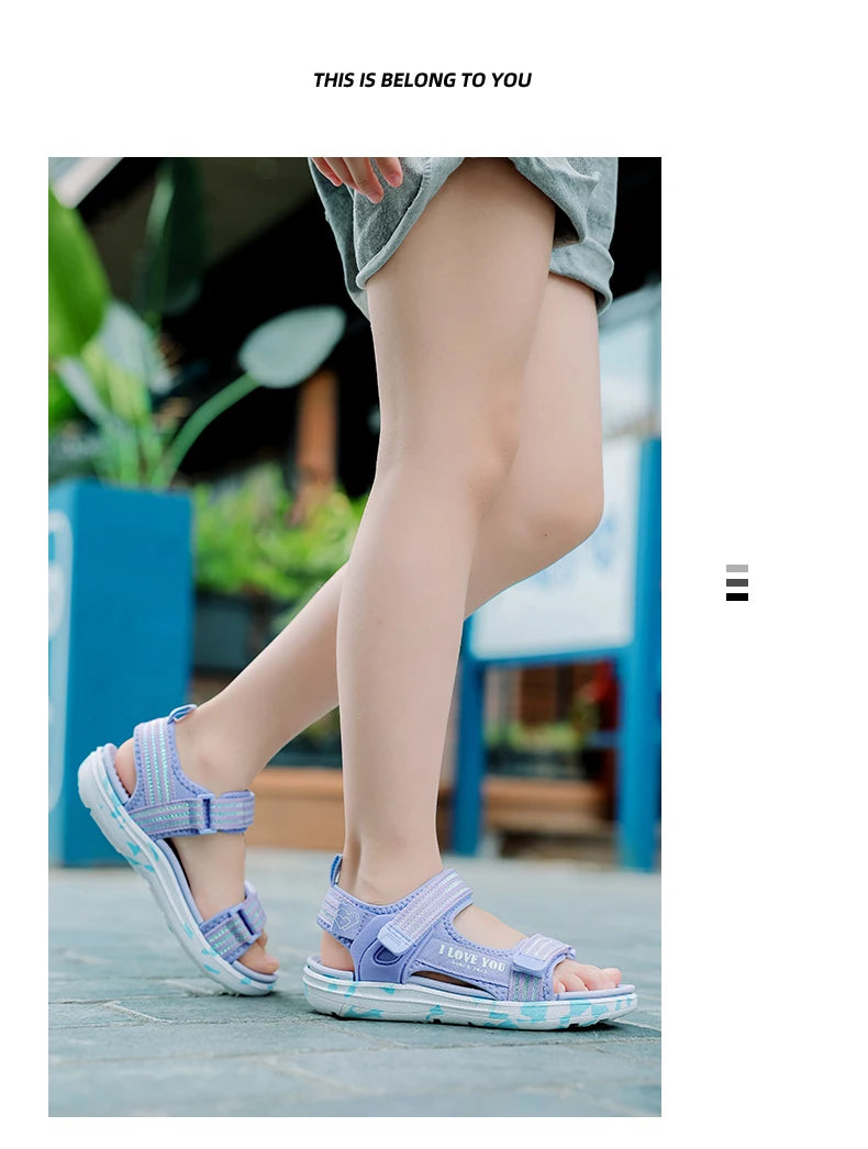Sandals Girls Soft Soles Casual Shoe Fashionable Princess Shoes New Flowers Pink Flat Shoes  Brand Non-slip Beach Shoes Children